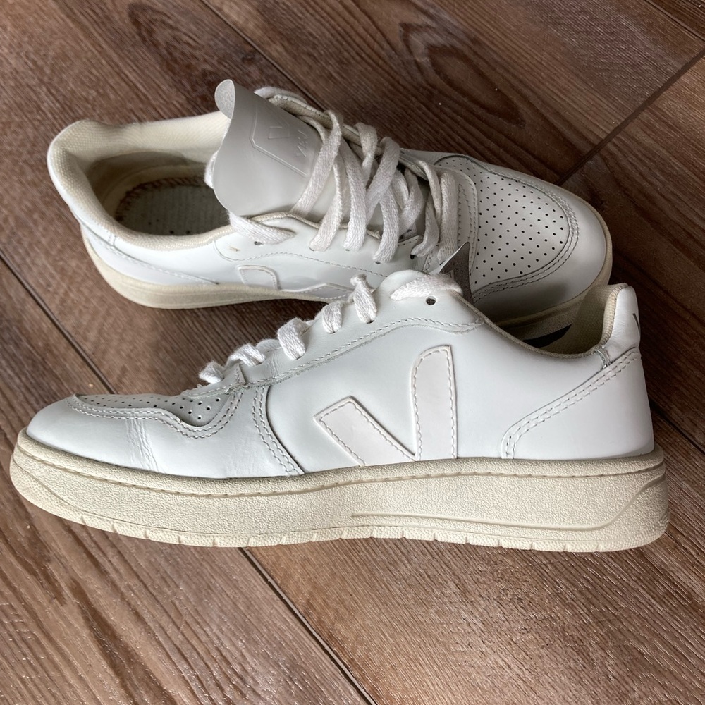 Veja V-10 Leather Sneakers in All White